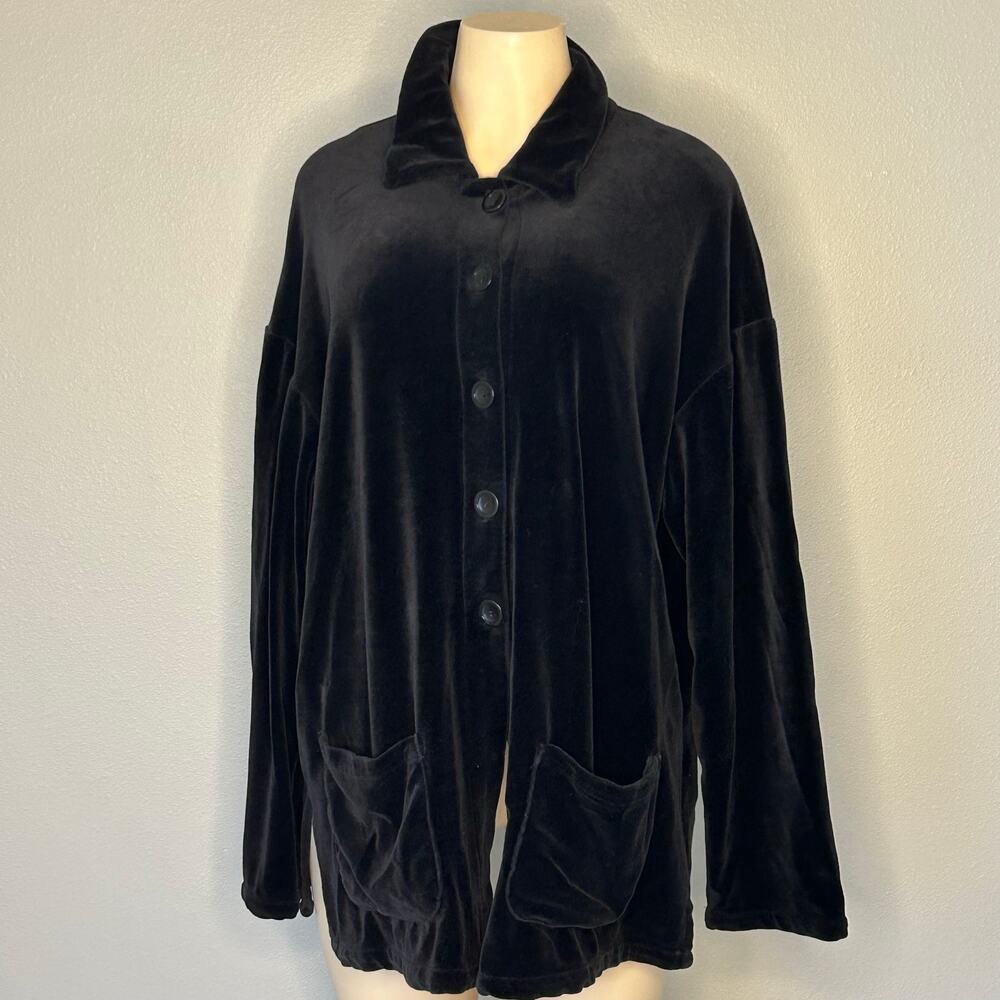 Vanana Italy Black Velvet Button Front Jacket Women’s Size L glamgoth